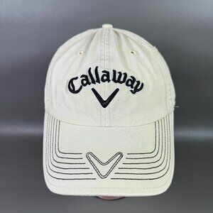 Callaway Golf Hat Beige Off White Adjustable Strap & Snap Low Crown Baseball Cap